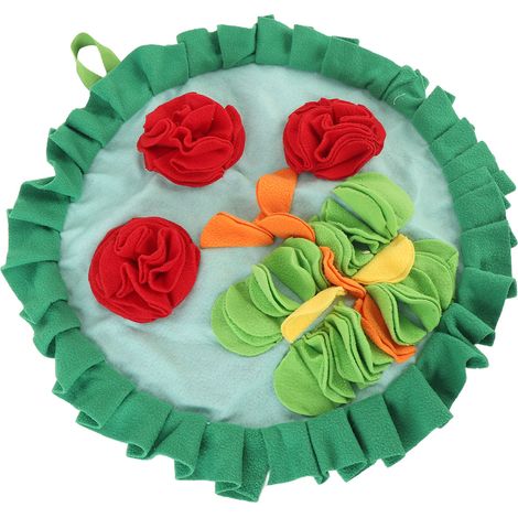 Tapis de recherche de nourriture pour lapins à motif de trois fleurs rouges - Tapis de fouille interactif pour lapins - Tapis d'alimentation pour animaux de compagnie (1/5)