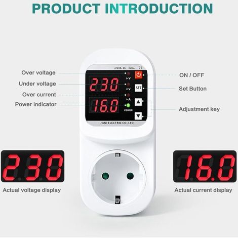 Protecteur de Surtension AC 220V 16A - Prise avec Affichage Double, Limiteur Tension et Courant (1/3)