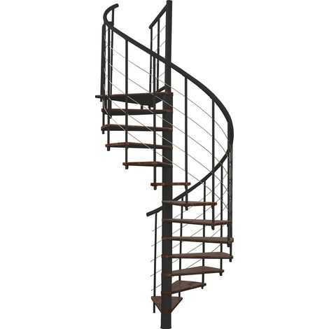 Minka Spindeltreppe Fusion 37 - 295cm Geschosshöhe Walnuss Schwarz 160cm Durchmesser (1/5)