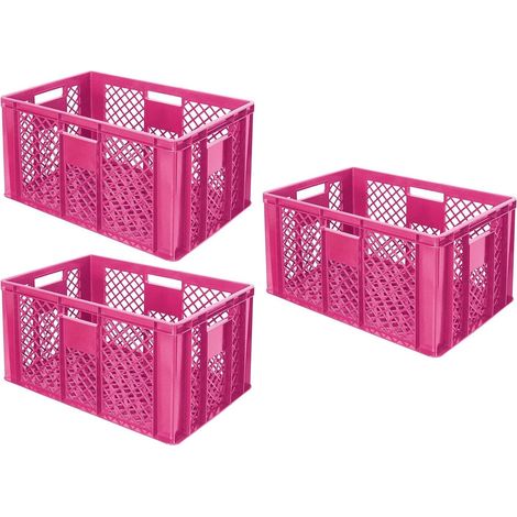BRB 3x Eurobehälter durchbrochen, Stapelkorb, Industriequalität, lebensmittelecht, 600x400x320 mm (pink)
