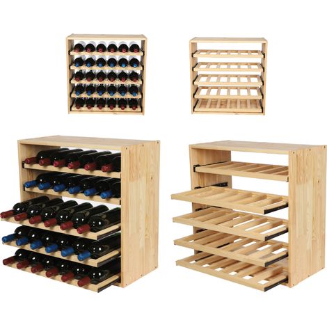 Levigne – Range bouteille 5 rayons glissière en pin – Dimensions 60x60x30 cm – Capacité 5 bouteilles – Montage sans outils