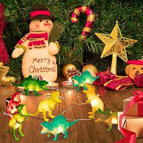 Guirlande Lumineuse LED Dinosaure, 2M 10LED Jouet Super Amusant Guirlande Chambre Enfant avec Télécommande, à Piles pour Décoration Intérieure Extérieure Chambre d'enfant (1/4)