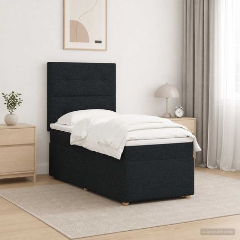 Cama de muelles con LED y colchón Negro 80 x 200 cm Tela (1/5)