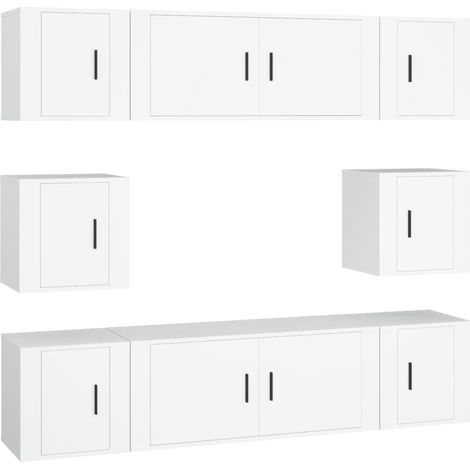 Conjunto de muebles mueble aparador TV televisión salón dormitorio salón 8 piezas madera de ingeniería blanco 020025233