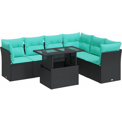 Salon de jardin avec coussins 7pcs noir résine tressée acacia vidaXL (1/5)