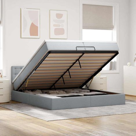 Ottoman-Bett mit Matratzen & LEDs Hellgrau 200x200 cm Stoff (1/5)