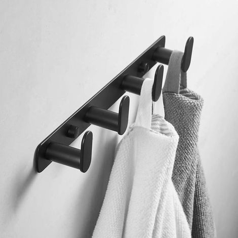 Wandgarderobe, schwarze Wandhaken aus Edelstahl 304, Handtuchhalter, Hakenleiste für Badezimmer, Wohnzimmer, Schlafzimmer, Büro, Wohnbereich, 4 Haken