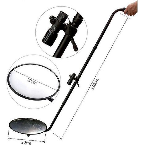 Miroir d'inspection sous véhicule, miroir convexe de 12 pouces avec roues et lumière LED pour le contrôle de sécurité sous la voiture () (1/4)