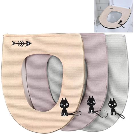 3-teilige warme Toilettensitzmatte, antibakterieller, wasserdichter Toilettensitzbezug, universeller, waschbarer Toilettendeckelbezug mit Aufhängeschlaufe und Reißverschluss