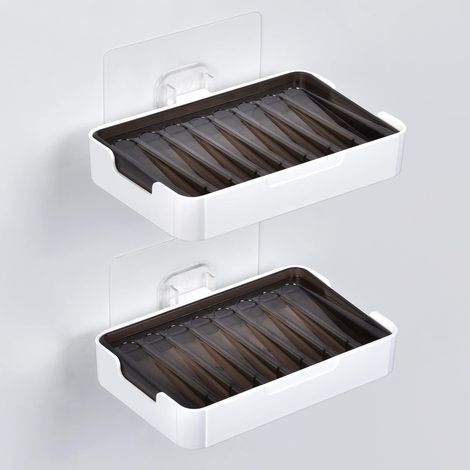 2PCS Adhesif Salle de Bain Noir Porte Savon Douche Plastique Plateau à Savon Mural Support de Savon de sans Perçage (1/5)
