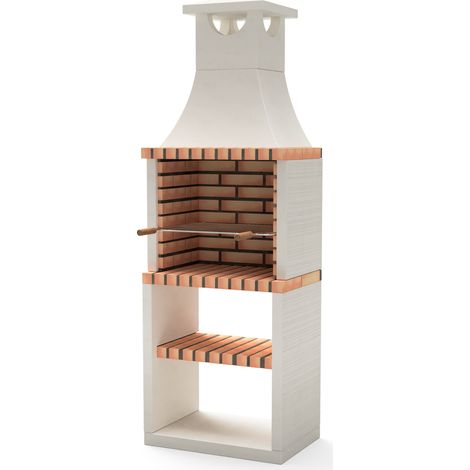 MOVELAR - Barbacoa de Obra Prefabricada de Leña y Carbón Modelo Nola Plus (Blanco, Naranja - 70 x 47 x 221 cm) REF: M00138 - Cocina de Exterior para Jardín o Patio