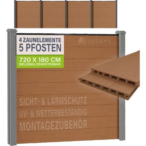 Recinzione in WPC con elementi e pali Set da 4 Schermatura in WPC color teak (1/2)