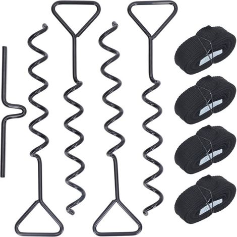 Ground Anchors Multifunctional Steel Stakes Anchor Kit for Trampoline Shed Swing Tent Black (1/4)