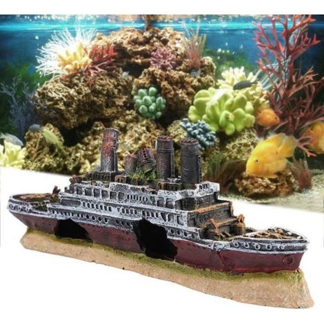 Décoration aquarium - Titanic - Épave - Plastique non toxique - Simulation réaliste - Aménagement paysager (1/4)