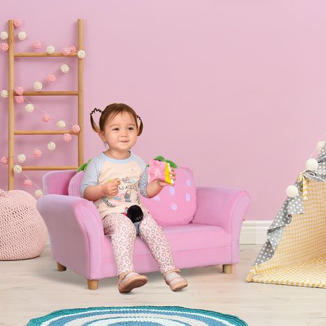 Sillón/sofá infantil con aspecto de vellón coral, patas de madera maciza, asiento de espuma, silla infantil para habitación infantil, sala de juegos, 90 x 53 x 48 cm, rosa (1/5)