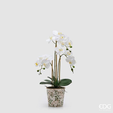 EDG Enzo De Gasperi Orchidea Phalaenopsis x3 con Bocciolo e Vaso Pianta Artificiale H 65 Cm Bianco