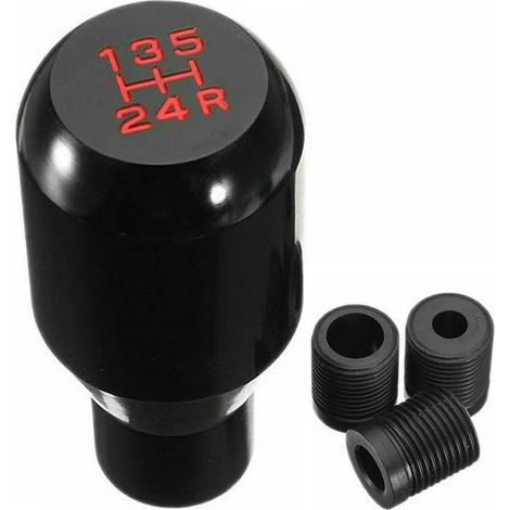Pomos de cambio de marchas, pomo de cambio universal de 5 velocidades, palanca de cambios manual de metal cromado con 3 adaptadores de 8 mm, 10 mm y 12 mm para coches manuales, color negro (1/5)