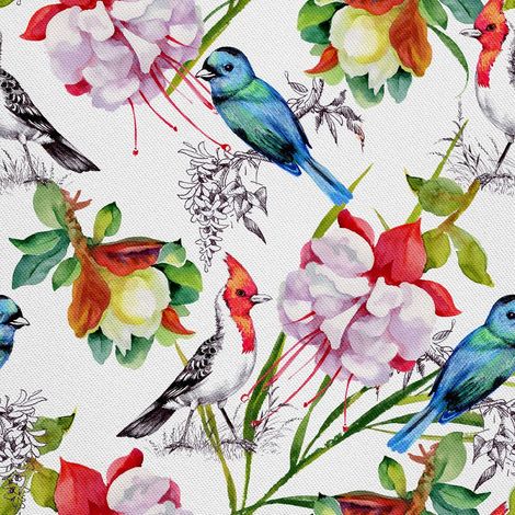 Tela decorativa para exteriores Oxford - motivo de flores y pájaros I DX153 (1/5)