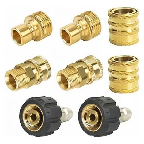 Ensemble de 8 adaptateurs rapides en laiton 3/8" M22-14 – Raccords mâle/femelle pour nettoyeur haute pression (1/4)