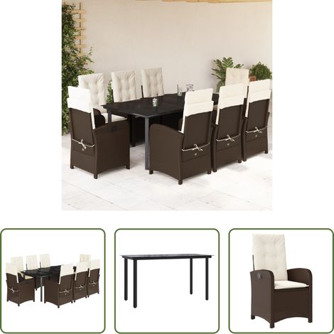 vidaXL Gartenessgruppe - 9-tlg. Garten-Essgruppe mit Kissen Braun Poly Rattan (1/5)