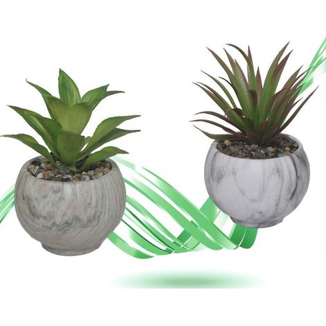TrAdE Shop Traesio - Vaso Ceramica Con Piantina Artificiale Pianta Idea Regalo Bomboniera Eff. Marmo - (1/2)