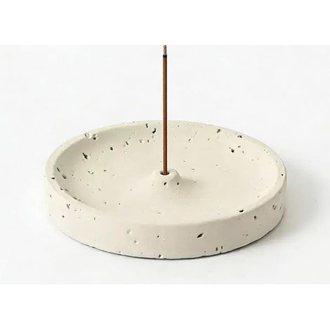 Porte-encens JeiibrZui - Fait main - 9,8 cm - 1 pièce - Blanc - Support en ciment pour la méditation et le yoga (1/5)