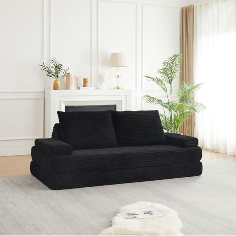 Sofá modular convertible, respaldos y reposabrazos desplazables, diseño triangular, pana, negro (1/5)