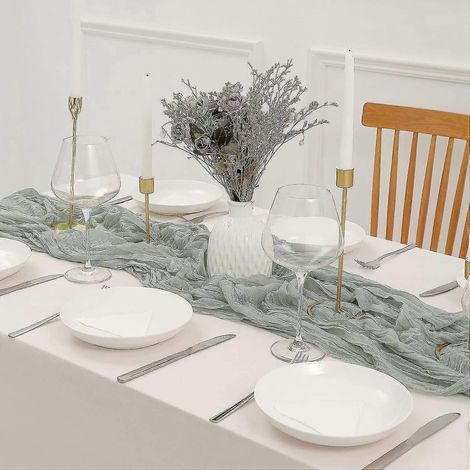 Chemin de table transparent, style bohème, chemin de table transparent, style champêtre, long chemin de table transparent, ensemble vert 4 pièces pour mariage (1/3)