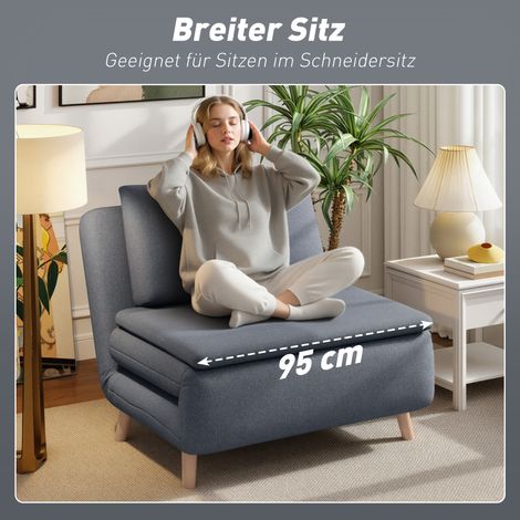 3-en-1 canapé-lit avec fonction lit, fauteuil inclinable, dossier réglable, pieds en hêtre, coussin, gris (1/5)