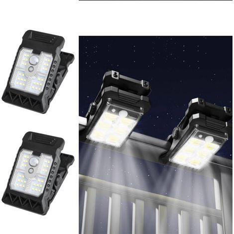2 Pack LED Outdoor Solar Mini Clip Lights, éclairage portable avec capteur de mouvement, lumière décorative étanche solaire alimentée par la cour, lampe chemin de 3 modes. (1/5)