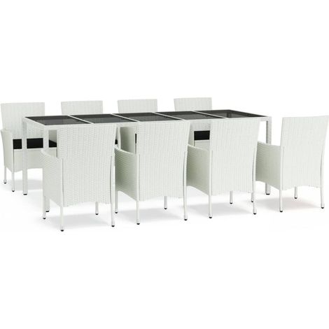 Maison Exclusive - 9-tlg. Garten-Essgruppe mit Kissen Weiß Poly R (1/5)