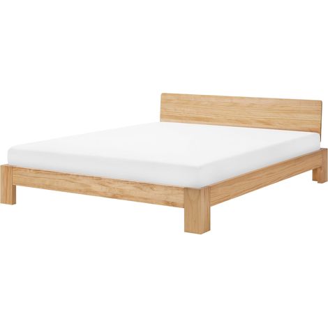 Lit Double en Bois Massif Clair 180 x 200 cm Confortable et Robuste au Design Minimaliste pour Chambre Moderne ou Rustique Beliani (1/5)