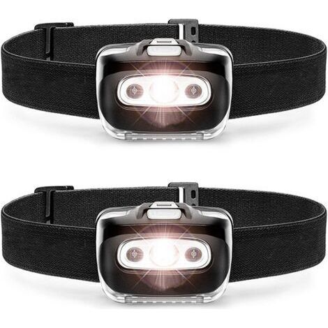 220lm Paquet de 2 phares LED – Phare de camping extérieur avec sangle de tête réglable – Phare léger 7 modes IPX5 étanche