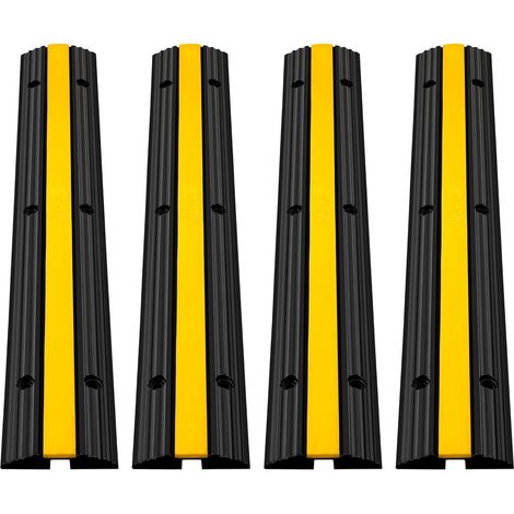 Lot de 4 Protections de câbles à 1 Canal - Protection Contre Les surcharges pour câbles - en Caoutchouc thermoplastique - Design modulaire pour Parking, entrepôt - 100 x 15 x 2,5 cm - Noir (1/5)