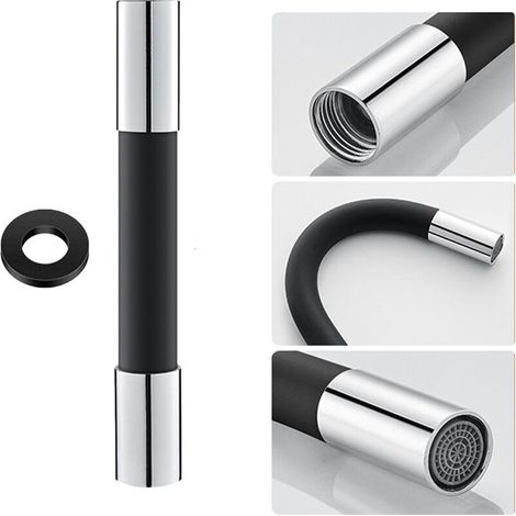Flexibler Wasserhahn-Verlängerungsschlauch – Schwarzes Silikon, 20 cm – Inklusive Dichtungsring – 360° drehbar für bequemen Zugriff (1/5)