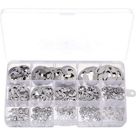 Circlips 400 Pièces Clips Circlips Type E Circlips Exterieur E Circlip Circlips Assortiment Circlip en Acier Inoxydable pour la Rainure de L'arbre de la Machine avec Boîte de Rangement (1/5)