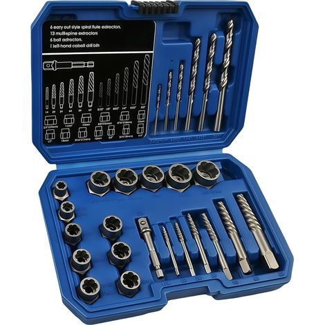 26-teiliges Schrauben- und Muttern-Ausdreher-Set, 42CrMo/35CrMo-Edelstahl, mit Tragetasche, für beschädigte und verrostete Schrauben, Muttern und Gewindestangen (1/5)