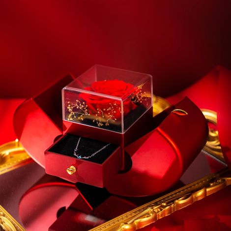 Coffret bijoux pomme en fleurs éternelles rouge passion, double ouverture, idéal pour Noël, Saint-Valentin : boîte à savon, rangement accessoires, 1 pièce. (1/5)