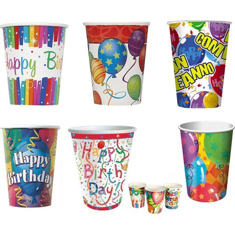 TrAdE Shop Traesio - Set 48pz Bicchieri Di Carta Per Feste Happy Birthday Usa E Getta Compleanno Party -