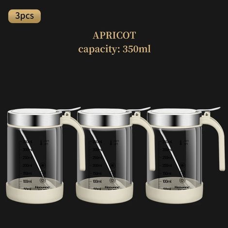 (3 pièces, 350 ml, beige) Pots en verre pour épices et aromates, avec cuillère, sucrier et salière, ustensiles de cuisine (1/5)