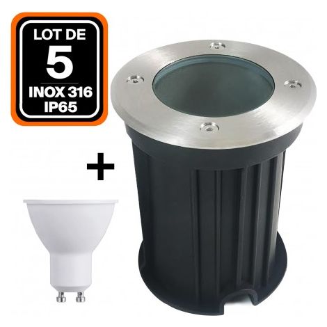 Lot de 5 spots encastrés de sol EUROPALAMP inox 316 IP65 GU10 7W 6000K blanc froid