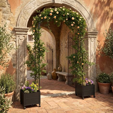 Garvee Arco da Giardino con Fioriera e Ruote, Altezza 2,4m, Traliccio per Piante Rampicanti, Rose e Gelsomino, Pergolato in PP Resistente alle Intemperie, Supporto per Giardino e Balcone, 120 x 40 cm (1/5)