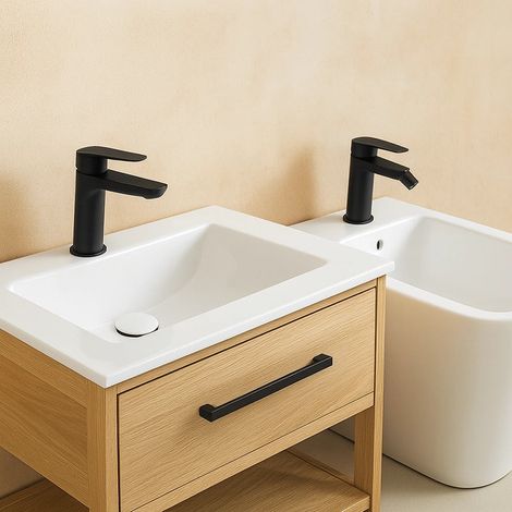Exagonshop Coppia miscelatori Totem lavabo e bidet nero opaco