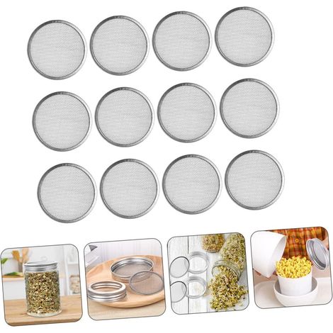Couvercles de sport en acier inoxydable, lot de 12, couvercles en filet pour bocaux Mason, bocaux de germination, couvercles tamis pour faciliter l'égouttage et la germination dans la cuisine (1/5)