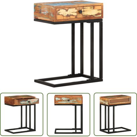 The Living Store Beistelltisch U-Form 45x30x61 cm Recyceltes Massivholz - Holz Tisch - Wohnzimmer Dekoration - Beistelltisch - Recyceltes Holz - Vintage Stil (1/5)