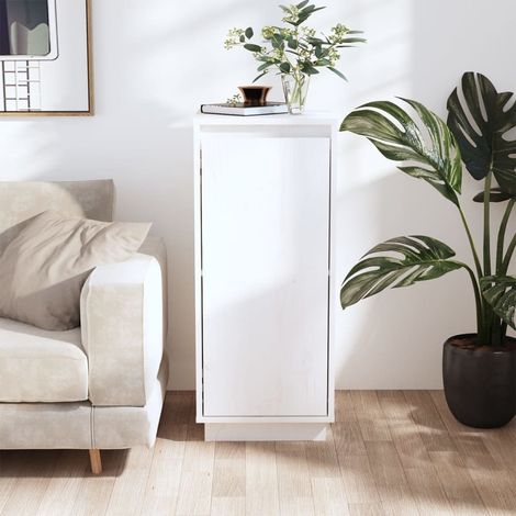 Buffet,Bahut, Meuble de Rangement pour Salon, Bureau Blanc 31,5x34x75 cm Bois massif de pin FBV79100 (1/5)