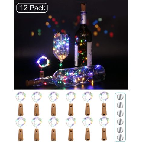 MINKUROW (12 Uds) Batería De Luz De Botella, 2m 20 Luces Led De Corcho De Vidrio Luces De Hadas De Alambre De Cobre Para Fiesta, Jardín, Halloween (1/5)