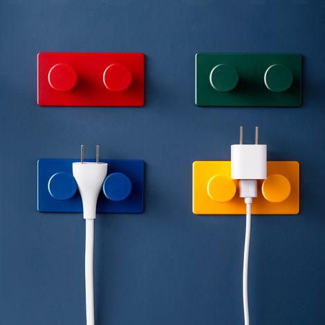 Selbstklebende ABS-Haken [4 Stück] – Set mit bohrfreien, multifunktionalen Wandhaken zur Organisation von Eingangsbereich, Schlafzimmer und Badezimmer – Farben: Grün, Gelb, Rot, Dunkelblau (1/5)