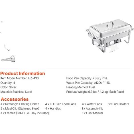 Plat de service, capacité de 8 quarts, en acier inoxydable durable (1/2)