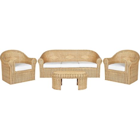 Garden Lounge Set with Table 5 Seater LIVADEIA Rattan Natural